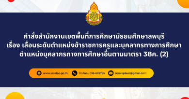 คำสั่ง สพม.ลพบุรี เรื่อง เลื่อนระดับตำแหน่งข้าราชการครูและบุคลากรทางการศึกษาตำแหน่งบุคลากรทางการศึกษาอื่นตามมาตรา 38ค. (2)